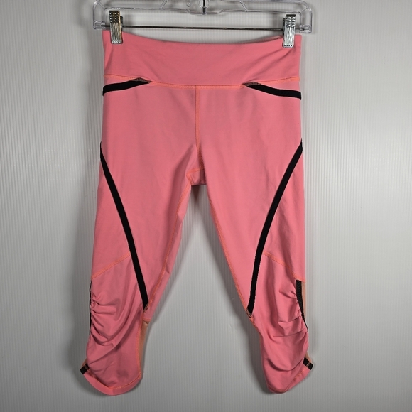 Lululemon Run: Pace Cropped Pop Orange/ Bleached Coral/ Black Leggings Size 4 - Picture 2 of 16